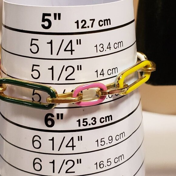 TOVA Reversible Bracelet Multicolor Paperclip Style Enamel  Approx 5.5" to 8" - Picture 10 of 12